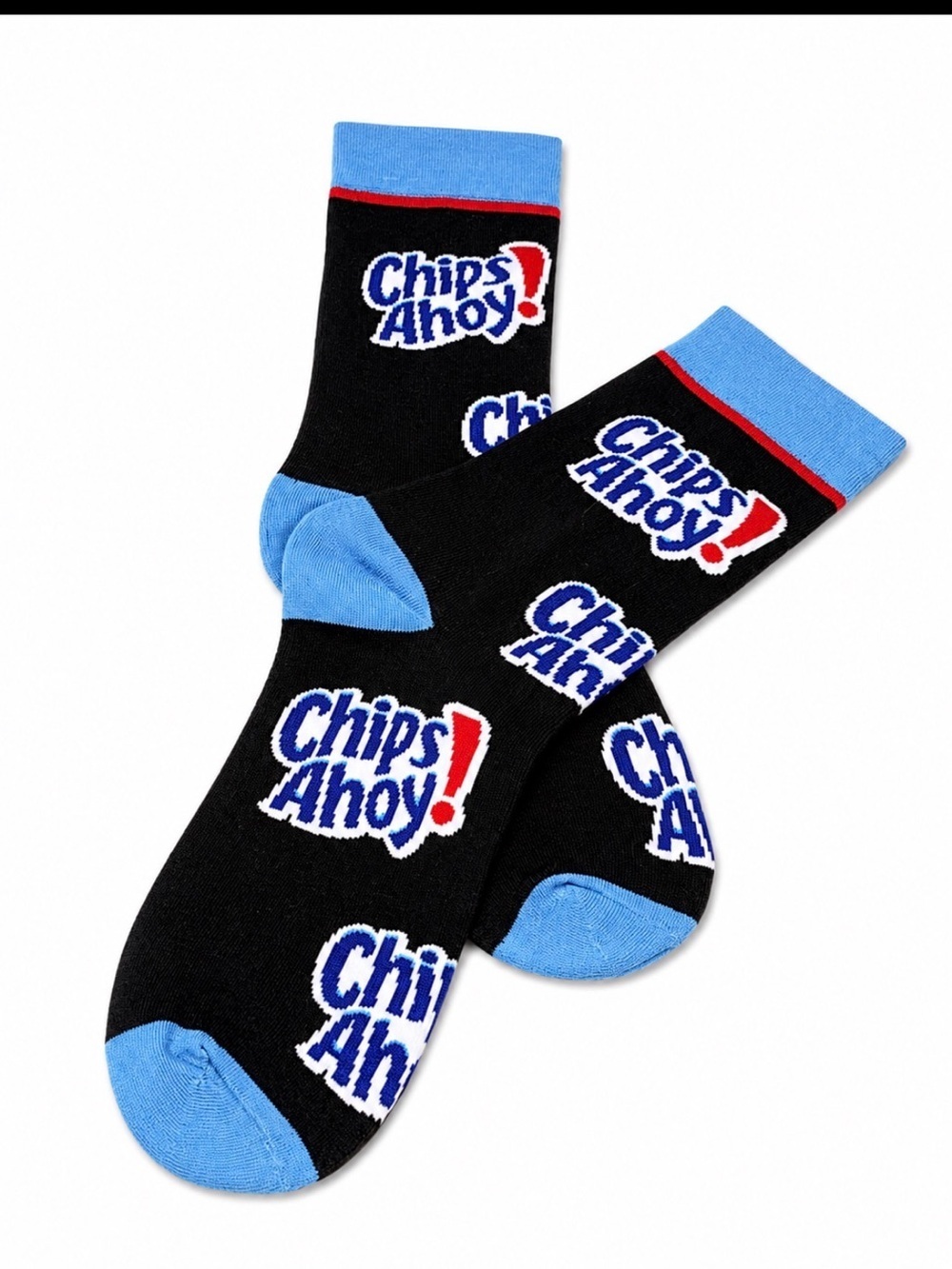Chips Ahoy! cookie novelty Black/Light Blue Logo Crew Socks NWOT Fun Logo print